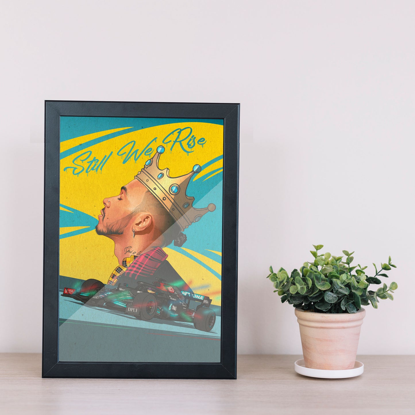 Lewis Hamilton Still we rise framed poster