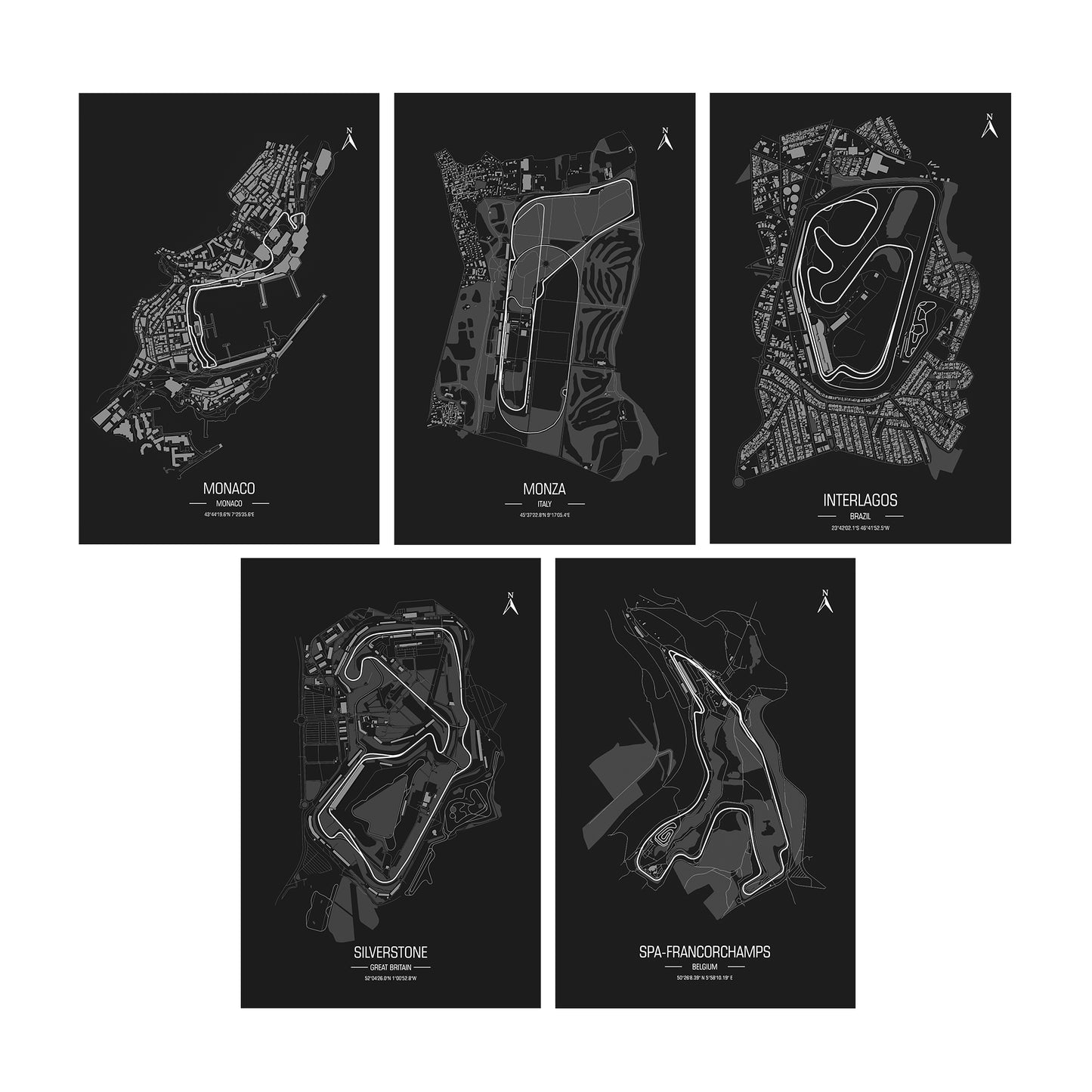 F1 circuits Poster Set of 5