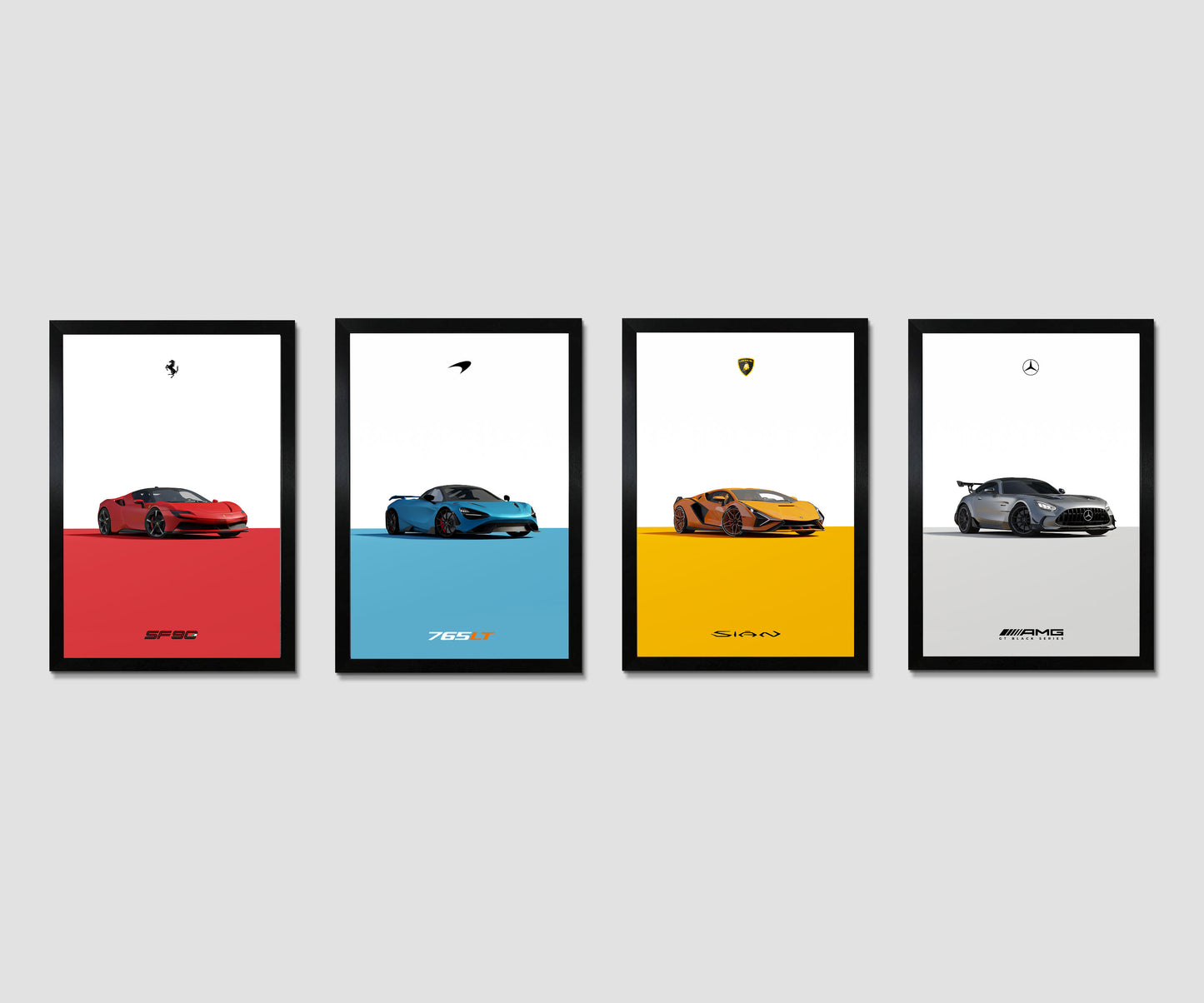 Supercars Minimalist Framed Poster Set of 4