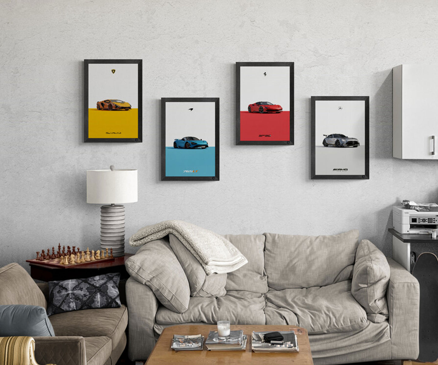 Supercars Minimalist Framed Poster Set of 4